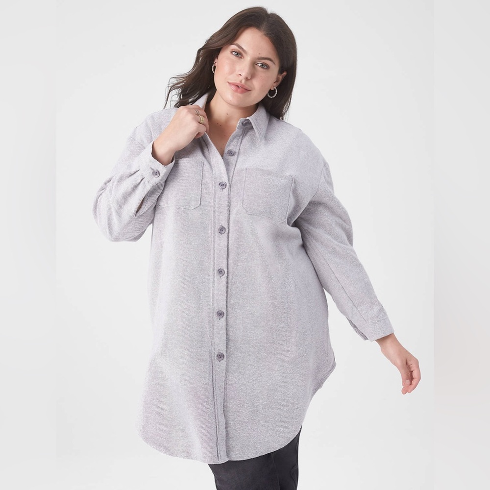 Lane Bryant Relaxed Long Sleeve Button Front Shacket Duster